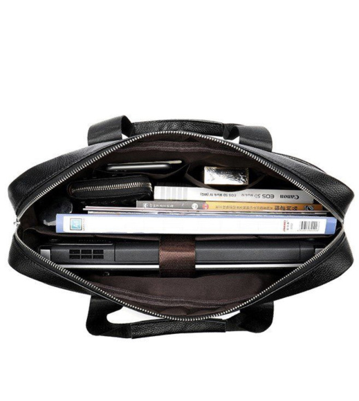 Кожаный мужской портфель для документов и ноутбука 39x28x8, сумка папка деловая MK39848 черная