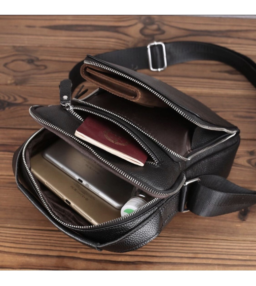 Мужская сумка-барсетка через плечо с ручкой 21х26х6 сумка мессенджер кожаная Tiding Bag M616932 черная