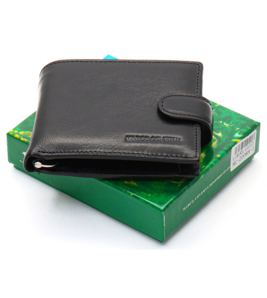 Черный кожаный мужской портмоне с зажимом для денег Marco Coverna MC-2006H-1
