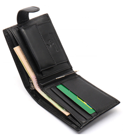 Черный кожаный мужской портмоне с зажимом для денег Marco Coverna MC-2006H-1