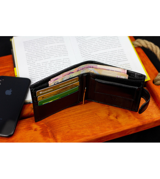 Черный кожаный мужской портмоне с зажимом для денег Marco Coverna MC-2006H-1