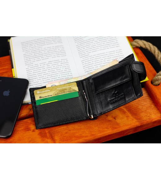 Черный кожаный мужской портмоне с зажимом для денег Marco Coverna MC-2006H-1