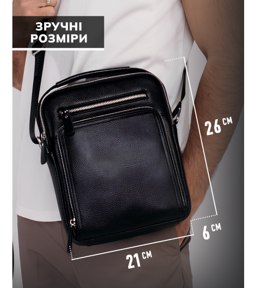 Мужская сумка-барсетка через плечо с ручкой 21х26х6 сумка мессенджер кожаная Tiding Bag M616932 черная