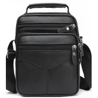 Мужская барсетка через плечо 23х27х9/мессенджер наплечный из натуральной кожи, черный