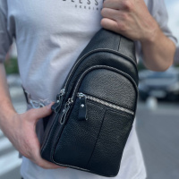 Мужская сумка-слинг кожаная 18х32х7, кросс боди для прогулок Tiding Bag A25F-5060A черная