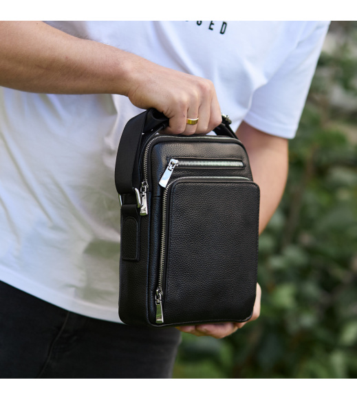 Мужская сумка-барсетка через плечо с ручкой 21х26х6 сумка мессенджер кожаная Tiding Bag M616932 черная