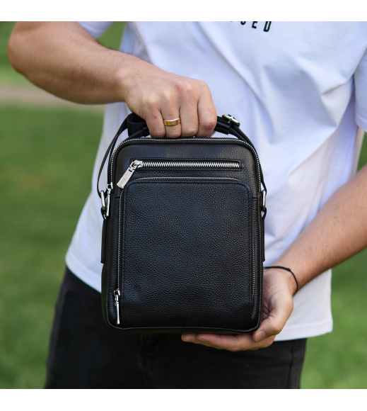 Мужская сумка-барсетка через плечо с ручкой 21х26х6 сумка мессенджер кожаная Tiding Bag M616932 черная