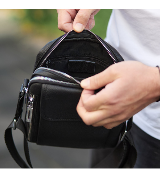 Мужская сумка-барсетка через плечо с ручкой 21х26х6 сумка мессенджер кожаная Tiding Bag M616932 черная