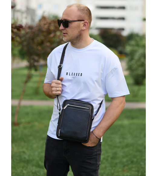 Мужская сумка-барсетка через плечо с ручкой 21х26х6 сумка мессенджер кожаная Tiding Bag M616932 черная