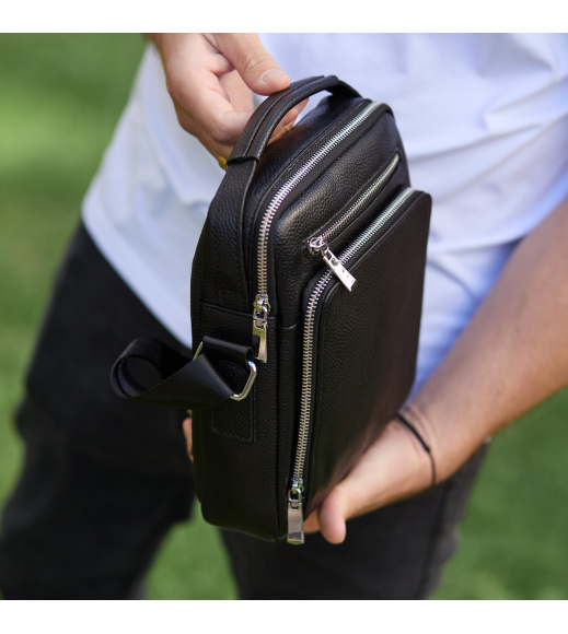 Мужская сумка-барсетка через плечо с ручкой 21х26х6 сумка мессенджер кожаная Tiding Bag M616932 черная