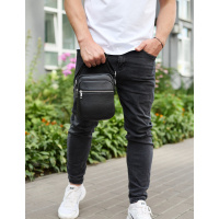 Чоловіча шкіряна барсетка 21х17х7, сумка для міста, компактний месенджер для щоденного використання, чорна