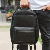 Мужской кожаный рюкзак 41х31х16, универсальный городской рюкзак для работы и поездок, офисная мужская сумка, черный