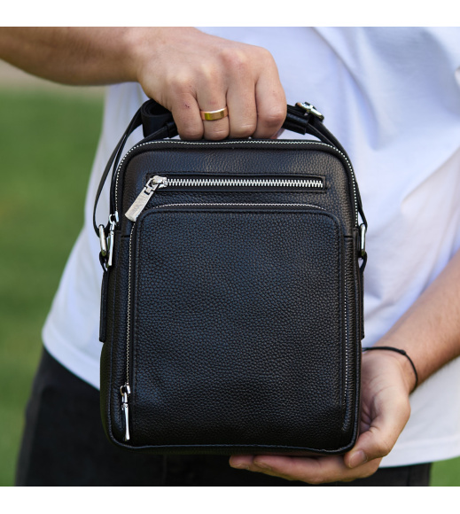 Мужская сумка-барсетка через плечо с ручкой 21х26х6 сумка мессенджер кожаная Tiding Bag M616932 черная