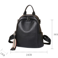 Кожаный женский городской рюкзак 30х24х13, матовая сумка на плече, черная