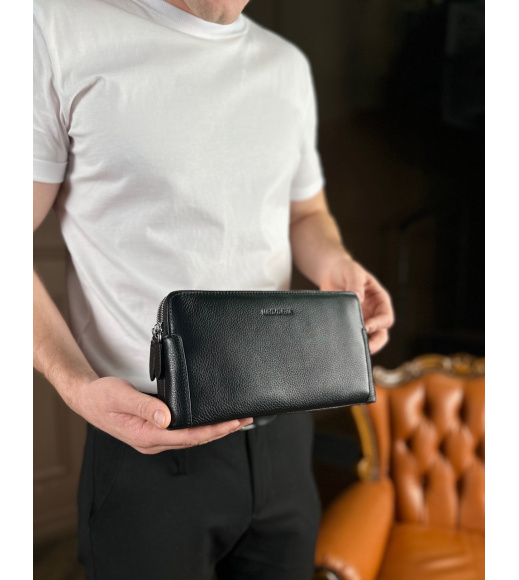 Черный кошелек-клатч на две молнии из натуральной кожи Marco Coverna МС8747-3