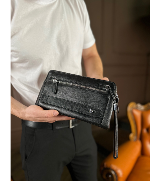 Черный кошелек-клатч на две молнии из натуральной кожи Marco Coverna МС8747-3