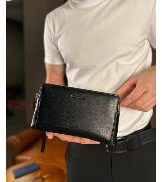 Черный кошелек-клатч на две молнии из натуральной кожи Marco Coverna МС8747-3