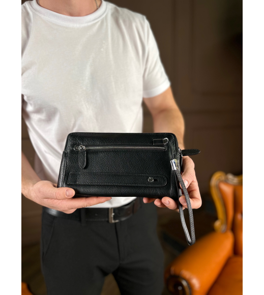 Черный кошелек-клатч на две молнии из натуральной кожи Marco Coverna МС8747-3