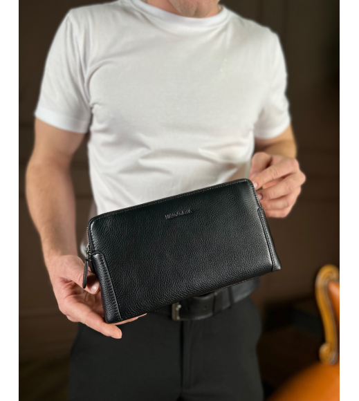 Черный кошелек-клатч на две молнии из натуральной кожи Marco Coverna МС8747-3