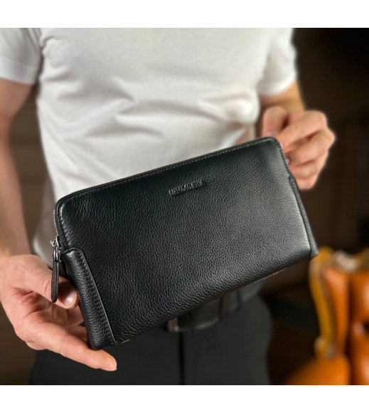 Черный кошелек-клатч на две молнии из натуральной кожи Marco Coverna МС8747-3