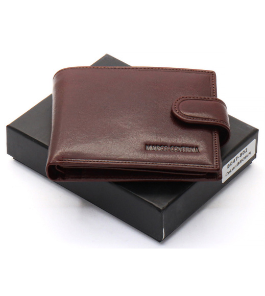 Коричневый мужской портмоне на кнопке из натуральной кожи Marco Coverna B047-802