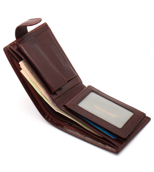 Коричневый мужской портмоне на кнопке из натуральной кожи Marco Coverna B047-802