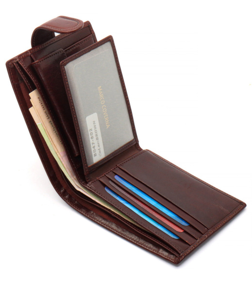 Коричневый мужской портмоне на кнопке из натуральной кожи Marco Coverna B047-802