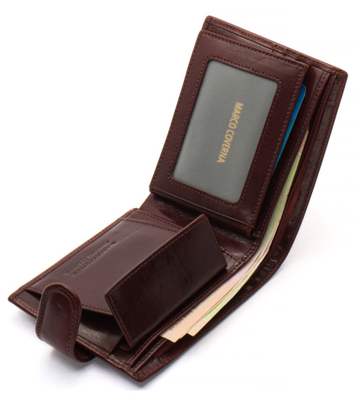 Коричневый мужской портмоне на кнопке из натуральной кожи Marco Coverna B047-802