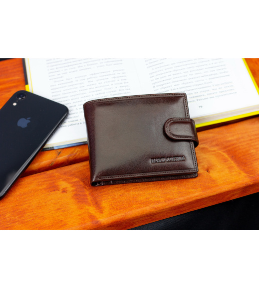Коричневый мужской портмоне на кнопке из натуральной кожи Marco Coverna B047-802