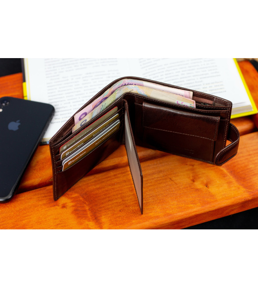 Коричневый мужской портмоне на кнопке из натуральной кожи Marco Coverna B047-802