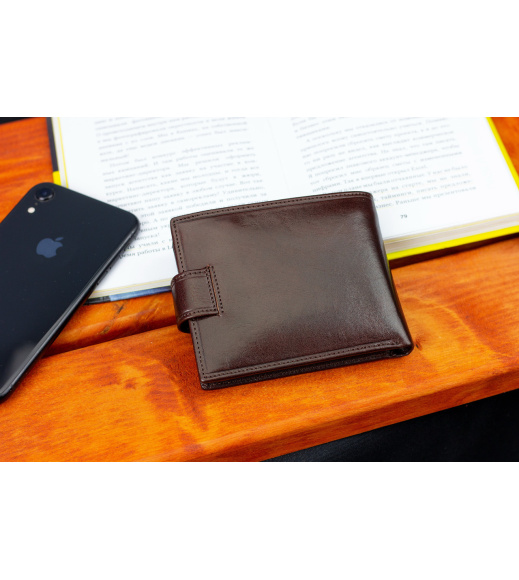 Коричневый мужской портмоне на кнопке из натуральной кожи Marco Coverna B047-802