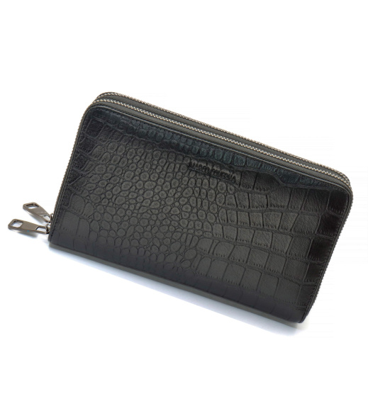 Черный кошелек-клатч на две молнии из фактурной натуральной кожи Marco Coverna MCJP-5902B