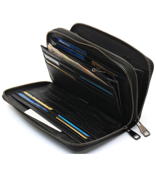 Черный кошелек-клатч на две молнии из фактурной натуральной кожи Marco Coverna MCJP-5902B