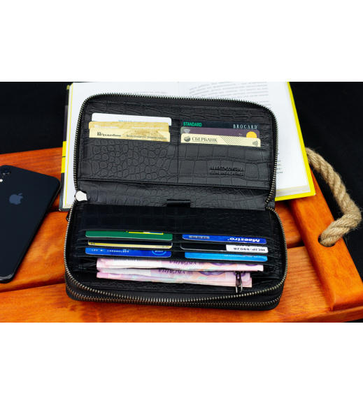 Черный кошелек-клатч на две молнии из фактурной натуральной кожи Marco Coverna MCJP-5902B