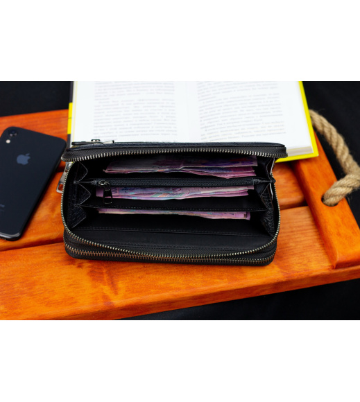 Черный кошелек-клатч на две молнии из фактурной натуральной кожи Marco Coverna MCJP-5902B