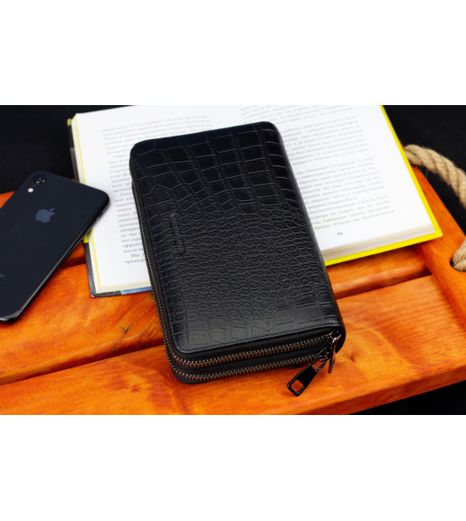 Черный кошелек-клатч на две молнии из фактурной натуральной кожи Marco Coverna MCJP-5902B