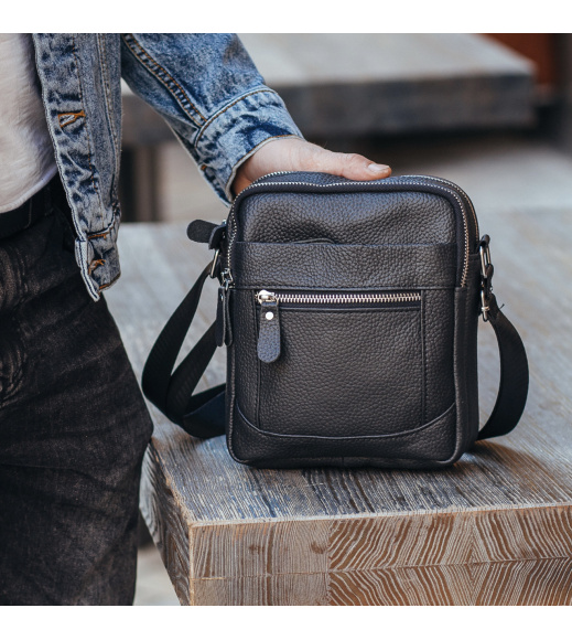 Мужская барсетка 18х21х7, сумка кожаная планшетка через плечо Tiding Bag SK N5386 черная