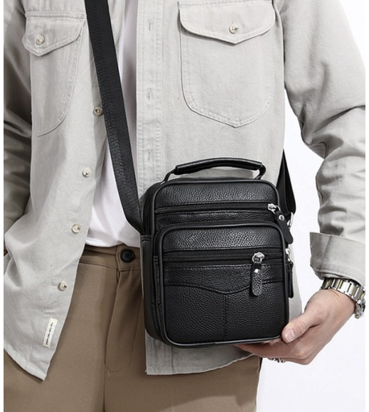Мужская сумка барсетка 17x21x9, кожаная сумочка планшет Tiding Bag 75003 черная