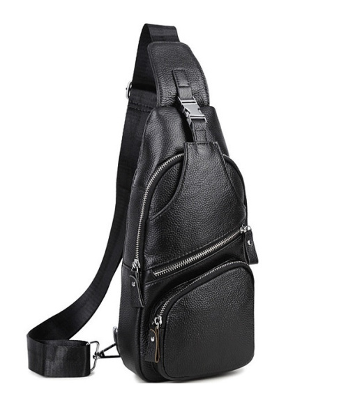 Мужская кожаная сумка-слинг 17х32х7, бананка для работы и офиса TIDING BAG - MK-96303 черная