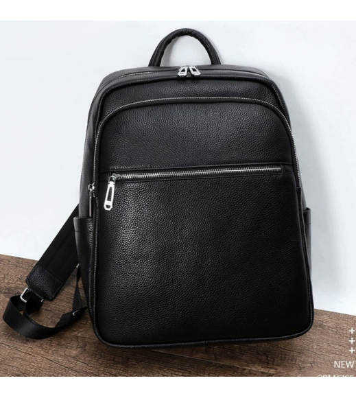 Мужской кожаный рюкзак для поездок и прогулок 30х40х17, сумка на спину в офис Tiding Bag 75362 черная