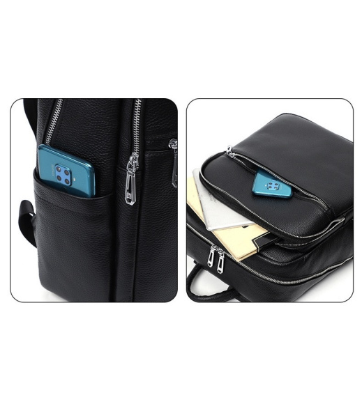 Мужской кожаный рюкзак для поездок и прогулок 30х40х17, сумка на спину в офис Tiding Bag 75362 черная