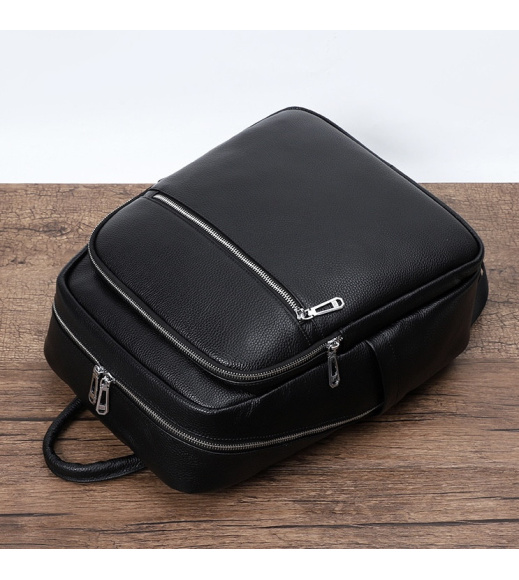 Мужской кожаный рюкзак для поездок и прогулок 30х40х17, сумка на спину в офис Tiding Bag 75362 черная