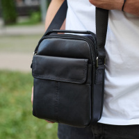 Мужская кожаная сумка, барсетка из натуральной кожи 24х18х8, сумочка для мужчин, черная