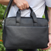 Мужской портфель на плечи 40х28х10, офисный кожаный мессенджер, мужская деловая сумка для города, черный.