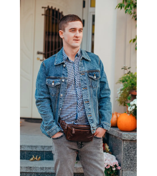 Мужская кожаная бананка 24х12х8, сумка конверт на пояс коричневая A37F-323-3A коричневая