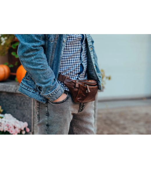 Мужская кожаная бананка 24х12х8, сумка конверт на пояс коричневая A37F-323-3A коричневая