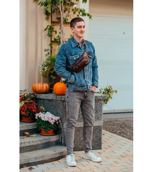 Мужская кожаная бананка 24х12х8, сумка конверт на пояс коричневая A37F-323-3A коричневая