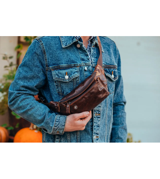 Мужская кожаная бананка 24х12х8, сумка конверт на пояс коричневая A37F-323-3A коричневая