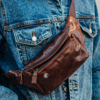 Мужская кожаная бананка 24х12х8, сумка конверт на пояс коричневая A37F-323-3A коричневая