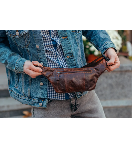 Мужская кожаная бананка 24х12х8, сумка конверт на пояс коричневая A37F-323-3A коричневая